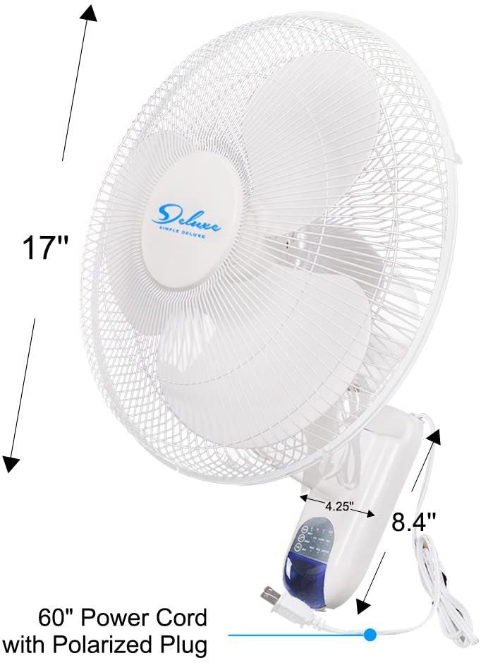 Simple Deluxe 16 Inch Digital Wall Mount Fan With Remote Control 3 Speed 3 Oscillating Modes 72 Inches Power Cord, Etl Certified White, 16" White Metal