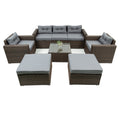 6 Piece Patio Rattan Wicker Outdoor Furniture Conversation Sofa Set With Removeable Cushions And Temper Glass Tabletop Brown Foam Rattan