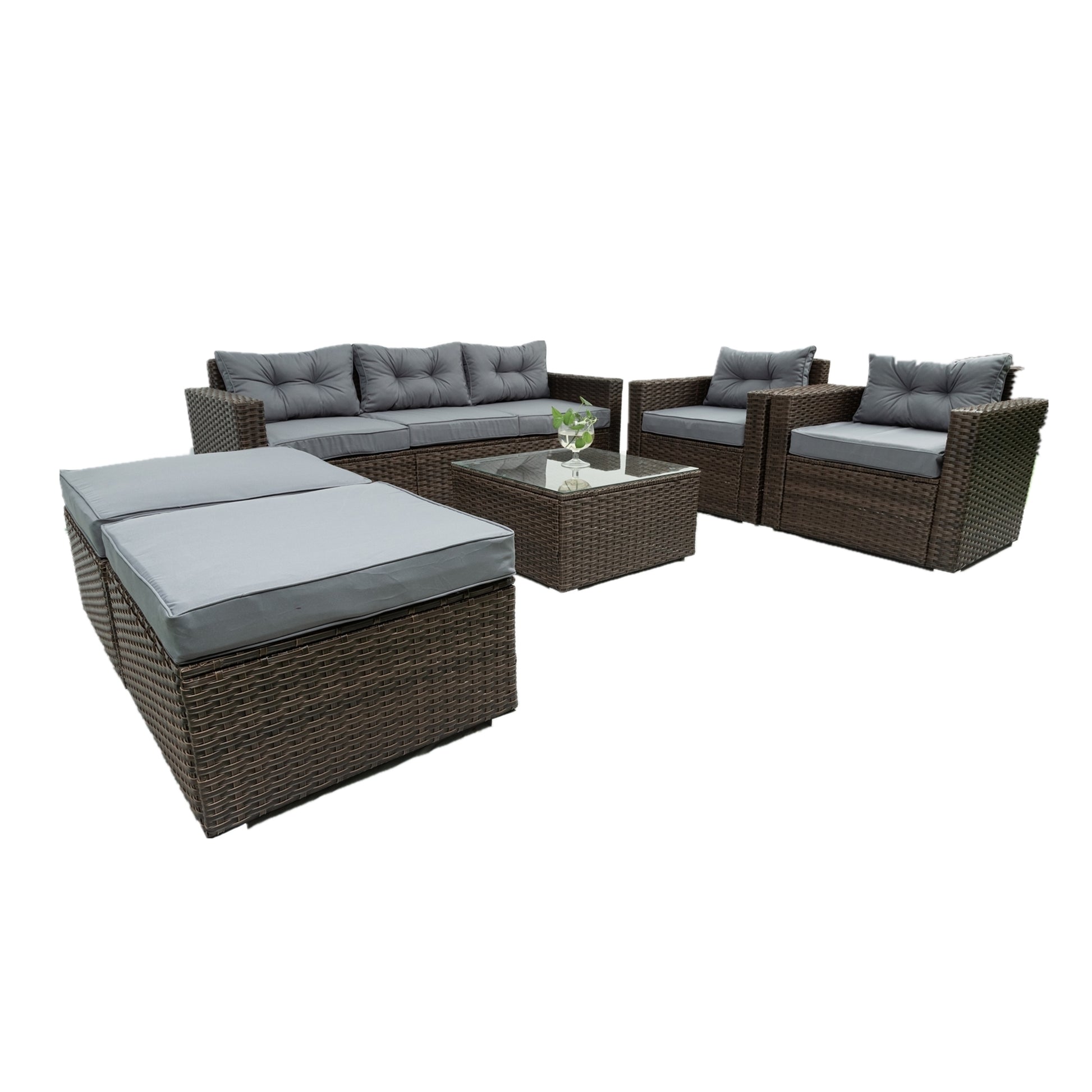 6 Piece Patio Rattan Wicker Outdoor Furniture Conversation Sofa Set With Removeable Cushions And Temper Glass Tabletop Brown Foam Rattan