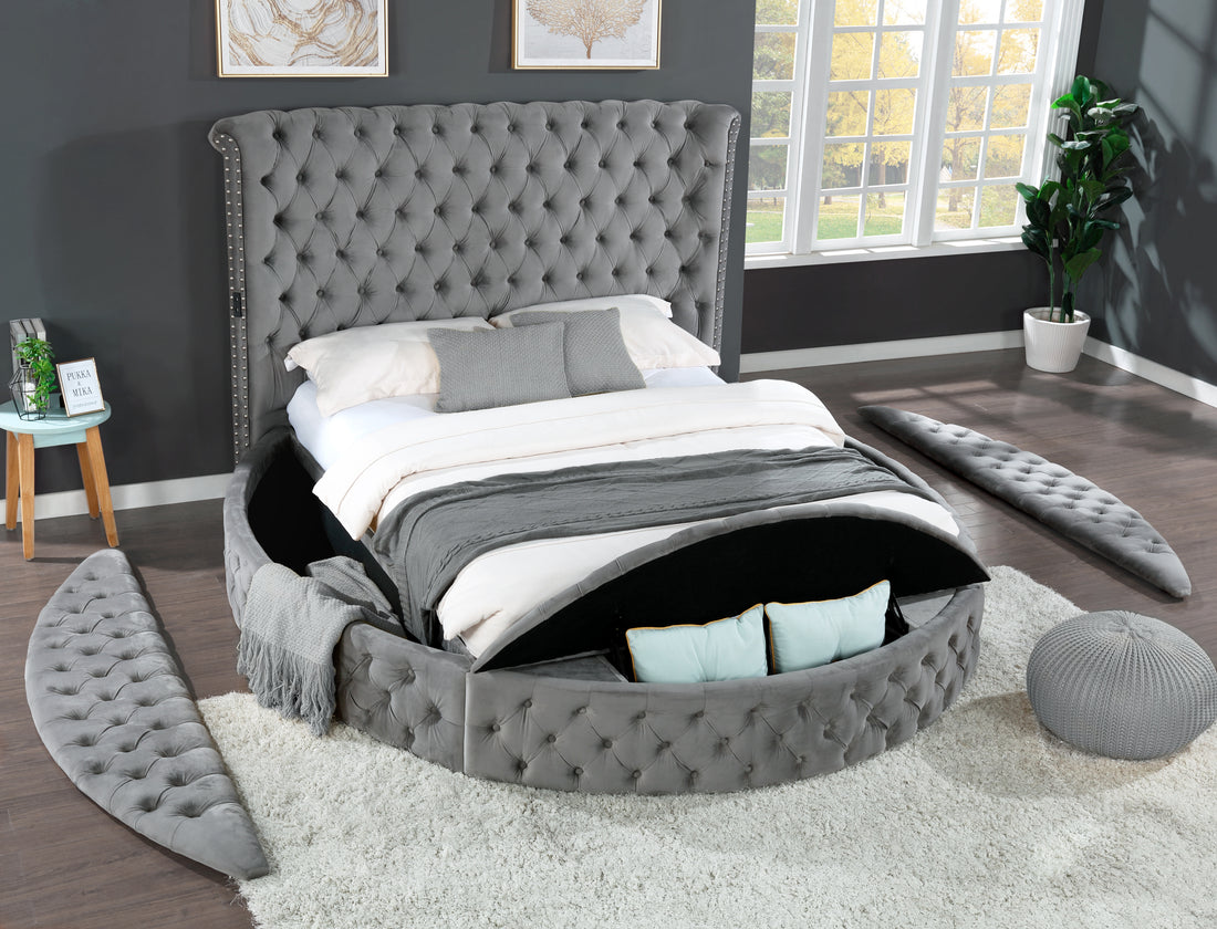 Hazel Queen 5 Pc Tufted Upholstery Bedroom Set Made With Wood In Gray Box Spring Not Required Queen Grey Wood 5 Piece Set Bedroom Bed Included,Chest Included,Dresser Included,Mirror Included,Nightstand Included Contemporary,Modern Upholstered Velvet