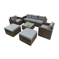 6 Piece Patio Rattan Wicker Outdoor Furniture Conversation Sofa Set With Removeable Cushions And Temper Glass Tabletop Brown Foam Rattan