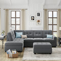 Orisfur. Sectional Sofa With Reversible Chaise Lounge, L Shaped Couch With Storage Ottoman And Cup Holders Gray Foam Velvet