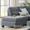 Orisfur. Sectional Sofa With Reversible Chaise Lounge, L Shaped Couch With Storage Ottoman And Cup Holders Gray Foam Velvet