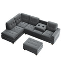 Orisfur. Sectional Sofa With Reversible Chaise Lounge, L Shaped Couch With Storage Ottoman And Cup Holders Gray Foam Velvet