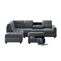 Orisfur. Sectional Sofa With Reversible Chaise Lounge, L Shaped Couch With Storage Ottoman And Cup Holders Gray Foam Velvet