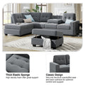 Orisfur. Sectional Sofa With Reversible Chaise Lounge, L Shaped Couch With Storage Ottoman And Cup Holders Gray Foam Velvet