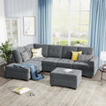 Orisfur. Sectional Sofa With Reversible Chaise Lounge, L Shaped Couch With Storage Ottoman And Cup Holders Gray Foam Velvet