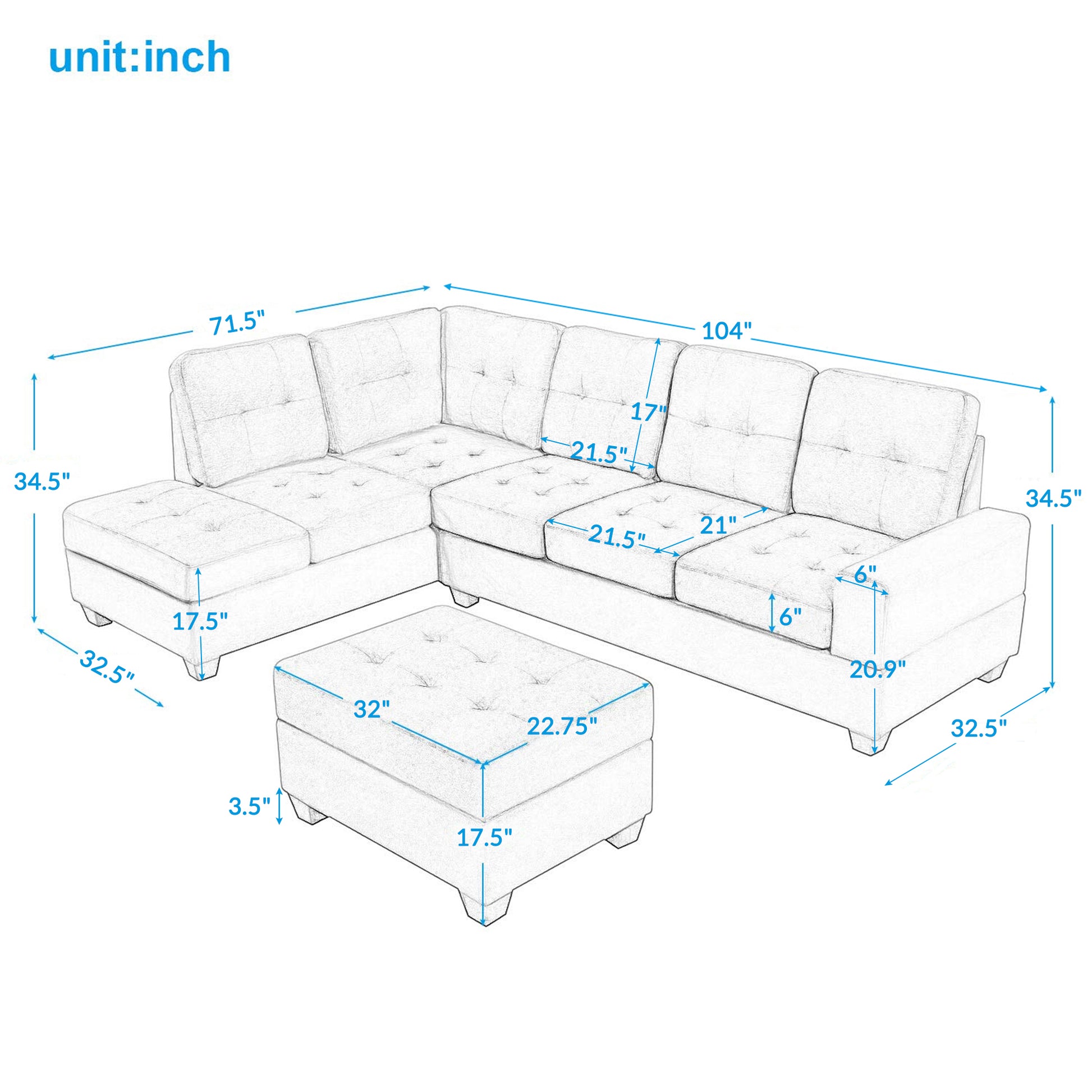 Orisfur. Sectional Sofa With Reversible Chaise Lounge, L Shaped Couch With Storage Ottoman And Cup Holders Gray Foam Velvet