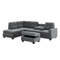 Orisfur. Sectional Sofa With Reversible Chaise Lounge, L Shaped Couch With Storage Ottoman And Cup Holders Gray Foam Velvet