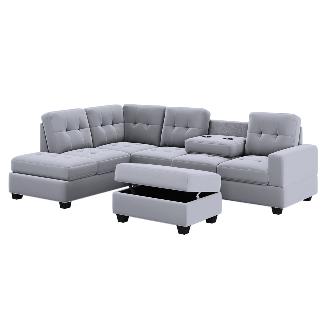 Orisfur. Sectional Sofa With Reversible Chaise Lounge, L Shaped Couch With Storage Ottoman And Cup Holders Antique Gray Foam Velvet