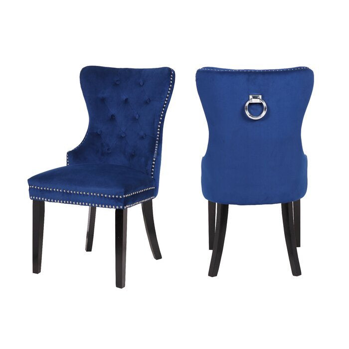 Erica 2 Piece Wood Legs Dinning Chair Finish With Velvet Fabric In Blue Acacia Wood Navy Primary Living Space Wipe Clean Transitional Accent Chairs Acacia Tufted Back Solid Wood Mdf Wood