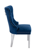 Simba Stainless Steel 2 Piece Chair Finish With Velvet Fabric In Blue Blue Dining Room Contemporary,Modern Accent Chairs Tufted Back Stainless Steel