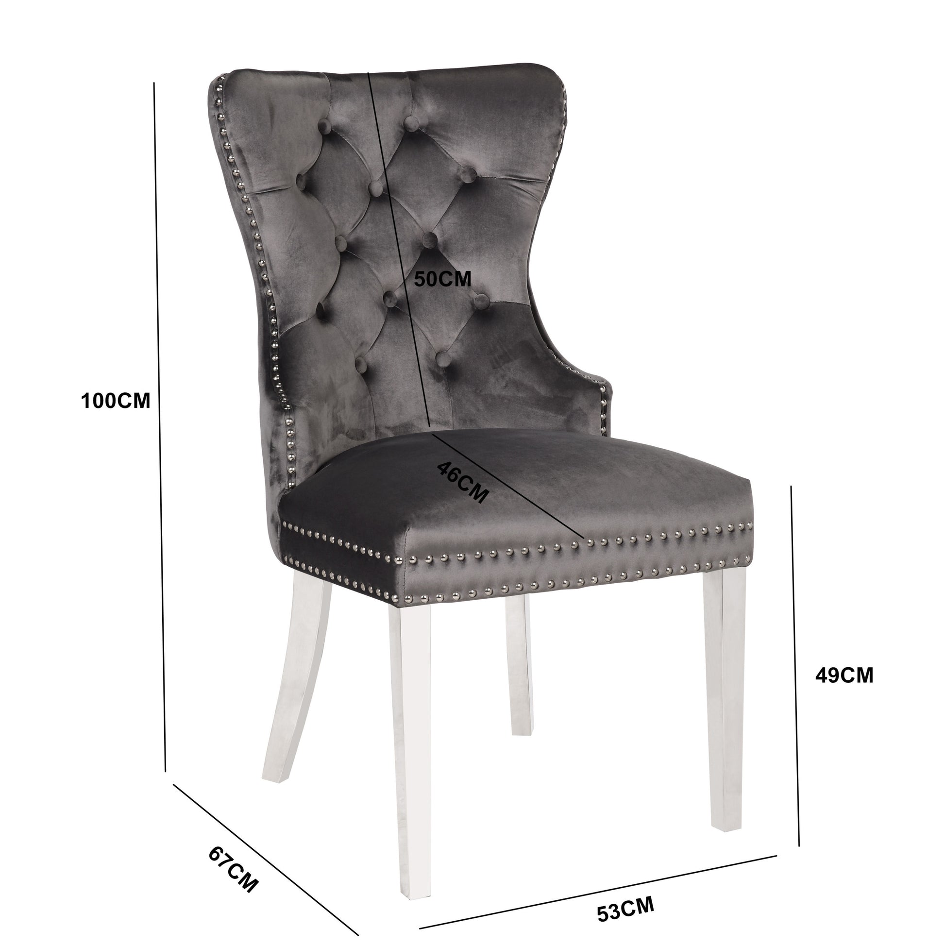 Erica 2 Piece Stainless Steel Legs Chair Finish With Velvet Fabric In Dark Gray Acacia Wood Dark Gray Primary Living Space Transitional Accent Chairs Acacia Tufted Back Solid Wood Mdf Stainless Steel