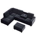 Orisfur. Modern Sectional Sofa With Reversible Chaise, L Shaped Couch Set With Storage Ottoman And Two Cup Holders For Living Room Black Foam Velvet