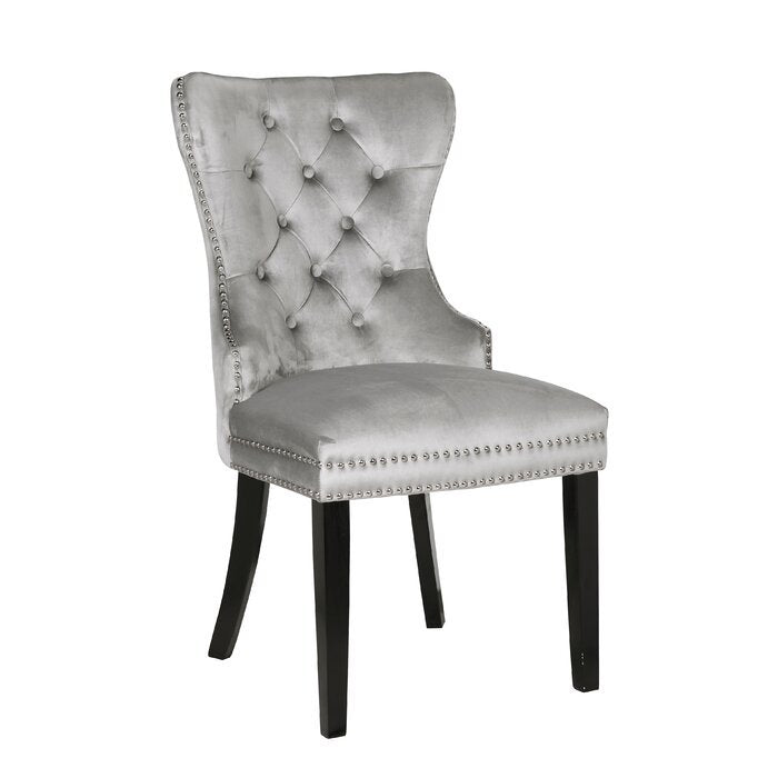 Erica 2 Piece Wood Legs Dinning Chair Finish With Velvet Fabric In Light Gray Acacia Wood Light Grey Primary Living Space Wipe Clean Transitional Accent Chairs Tufted Back Solid Wood Mdf Wood