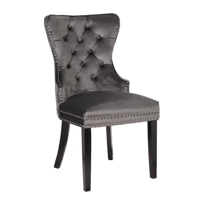 Erica 2 Piece Wood Legs Dinning Chair Finish With Velvet Fabric In Dark Gray Acacia Wood Dark Gray Primary Living Space Wipe Clean Transitional Accent Chairs Acacia Tufted Back Solid Wood Mdf Wood