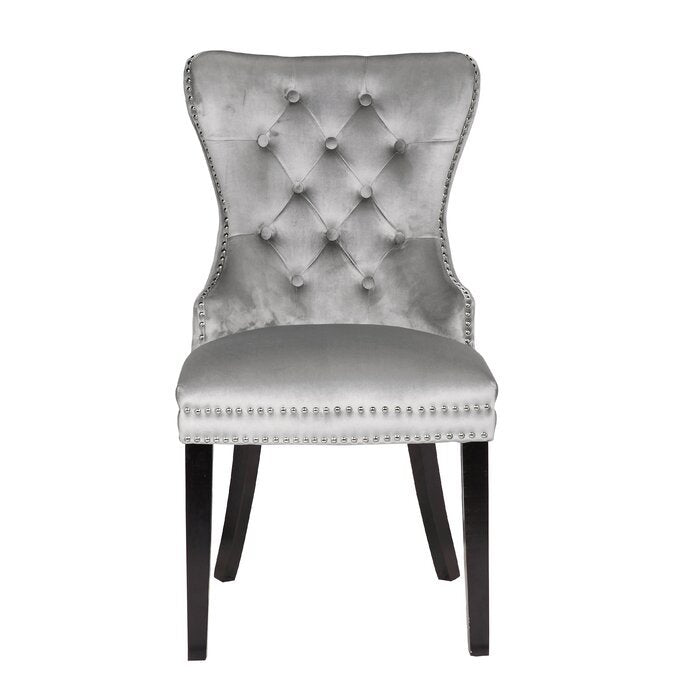 Erica 2 Piece Wood Legs Dinning Chair Finish With Velvet Fabric In Light Gray Acacia Wood Light Grey Primary Living Space Wipe Clean Transitional Accent Chairs Tufted Back Solid Wood Mdf Wood