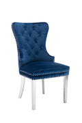 Simba Stainless Steel 2 Piece Chair Finish With Velvet Fabric In Blue Blue Dining Room Contemporary,Modern Accent Chairs Tufted Back Stainless Steel