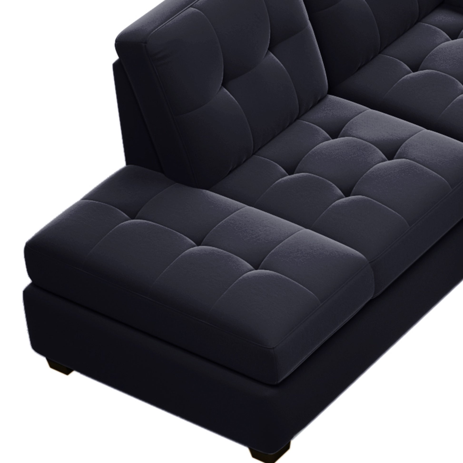 Orisfur. Modern Sectional Sofa With Reversible Chaise, L Shaped Couch Set With Storage Ottoman And Two Cup Holders For Living Room Black Foam Velvet