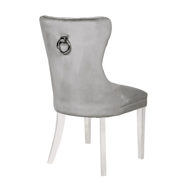 Erica 2 Piece Stainless Steel Legs Chair Finish With Velvet Fabric In Light Gray Light Grey Dining Room Wipe Clean Traditional Tufted Back Stainless Steel