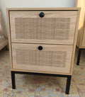 Byron C Rattan Twinset Beside Stand Nightsand Bedside Cabinet With Drawer 2Pcs Beige Yellow Mdf