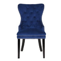 Erica 2 Piece Wood Legs Dinning Chair Finish With Velvet Fabric In Blue Acacia Wood Navy Primary Living Space Wipe Clean Transitional Accent Chairs Acacia Tufted Back Solid Wood Mdf Wood