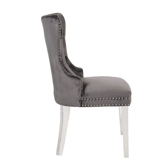 Erica 2 Piece Stainless Steel Legs Chair Finish With Velvet Fabric In Dark Gray Acacia Wood Dark Gray Primary Living Space Transitional Accent Chairs Acacia Tufted Back Solid Wood Mdf Stainless Steel