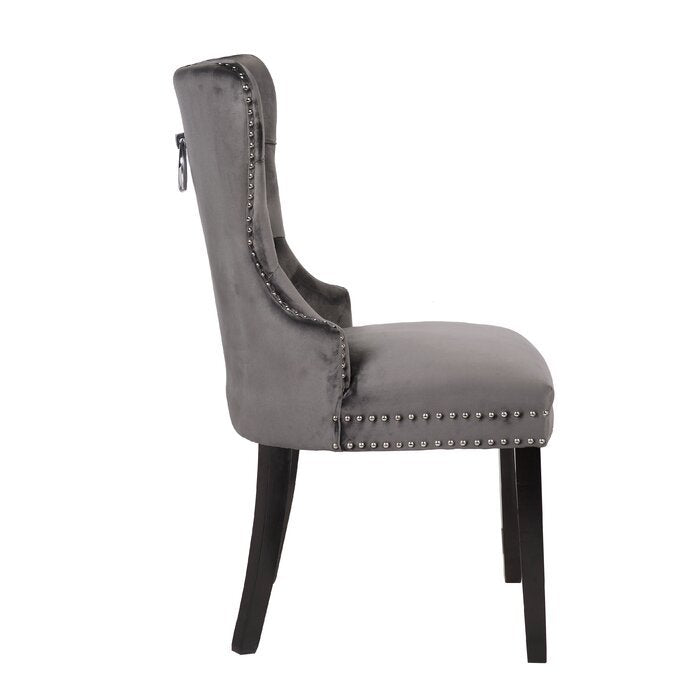 Erica 2 Piece Wood Legs Dinning Chair Finish With Velvet Fabric In Dark Gray Acacia Wood Dark Gray Primary Living Space Wipe Clean Transitional Accent Chairs Acacia Tufted Back Solid Wood Mdf Wood