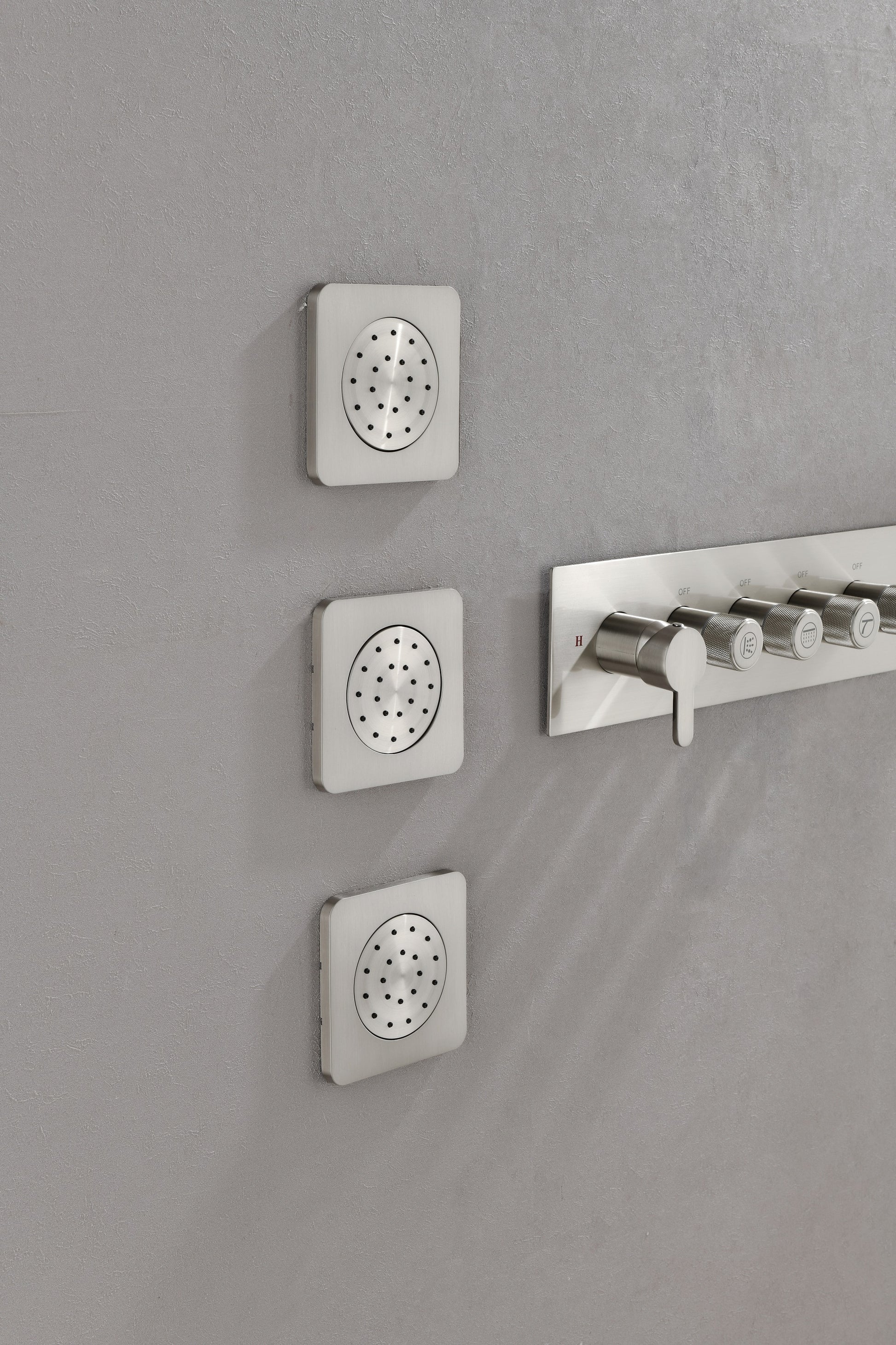 Wall Mounted Waterfall Rain Shower System With 3 Body Sprays & Handheld Shower Brushed Nickel Brass