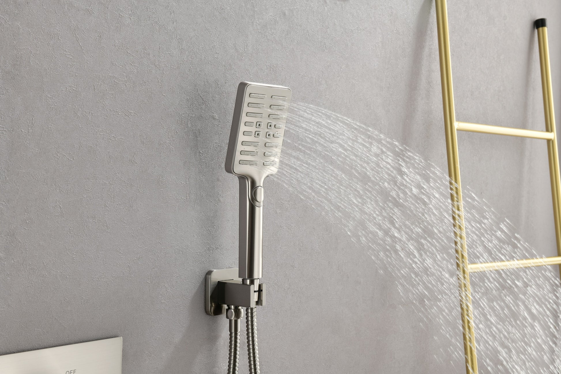 Wall Mounted Waterfall Rain Shower System With 3 Body Sprays & Handheld Shower Brushed Nickel Brass