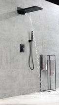Shower System,Waterfall Rainfall Shower Head With Handheld, Shower Faucet Set For Bathroom Wall Mounted Matte Black Brass
