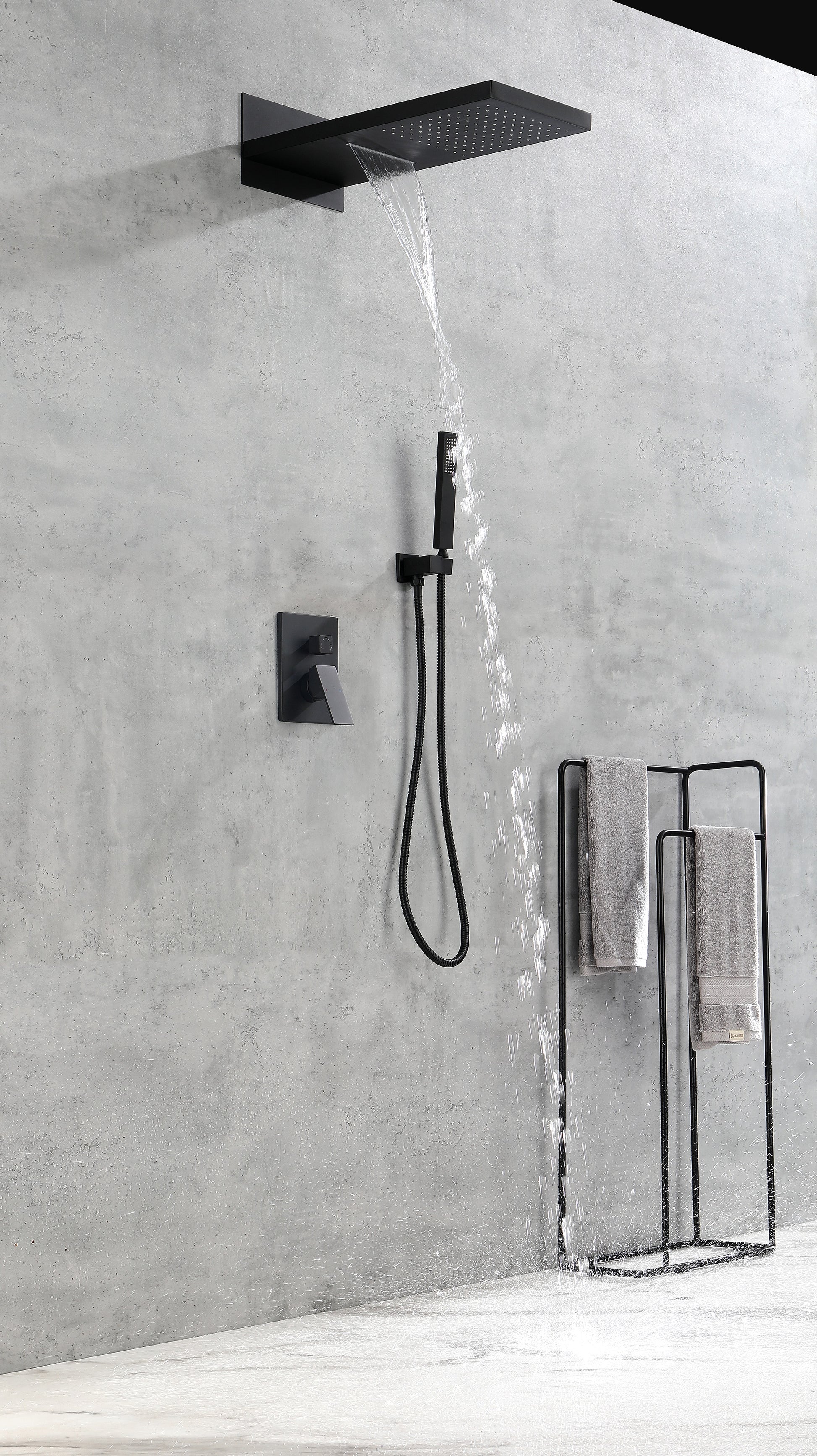 Shower System,Waterfall Rainfall Shower Head With Handheld, Shower Faucet Set For Bathroom Wall Mounted Matte Black Brass