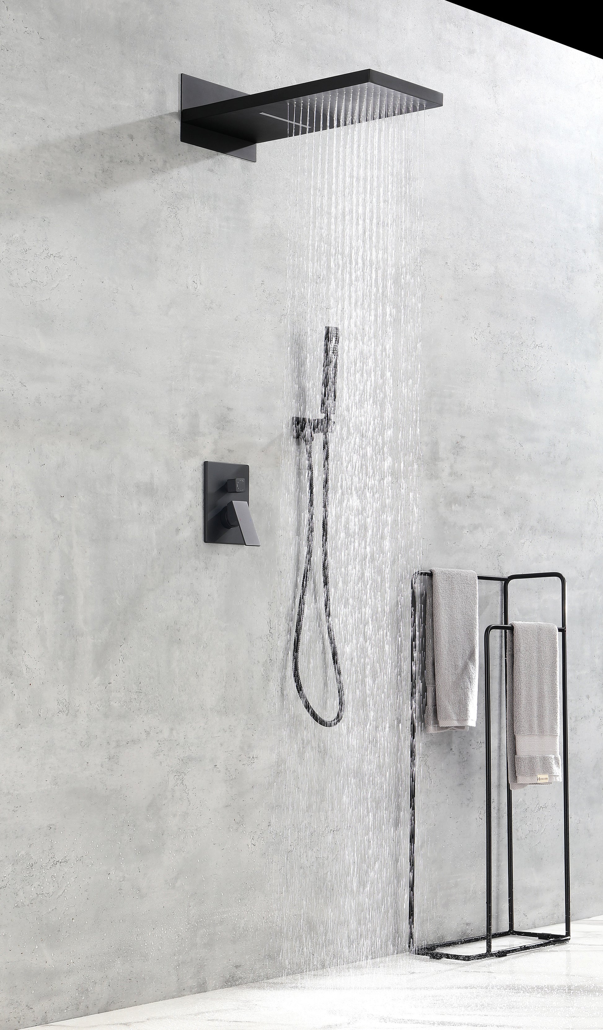 Shower System,Waterfall Rainfall Shower Head With Handheld, Shower Faucet Set For Bathroom Wall Mounted Matte Black Brass
