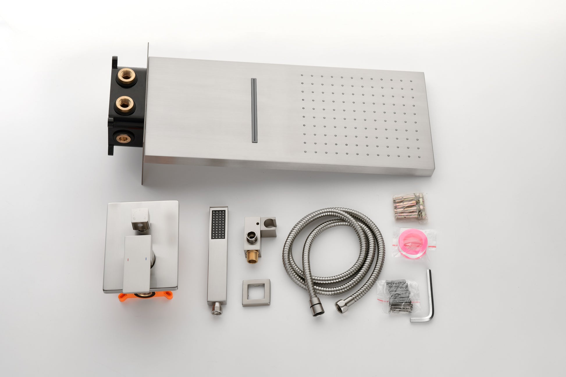 Shower System,Waterfall Rainfall Shower Head With Handheld, Shower Faucet Set For Bathroom Wall Mounted Brushed Nickel Brass