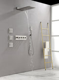 Wall Mounted Waterfall Rain Shower System With 3 Body Sprays & Handheld Shower Brushed Nickel Brass