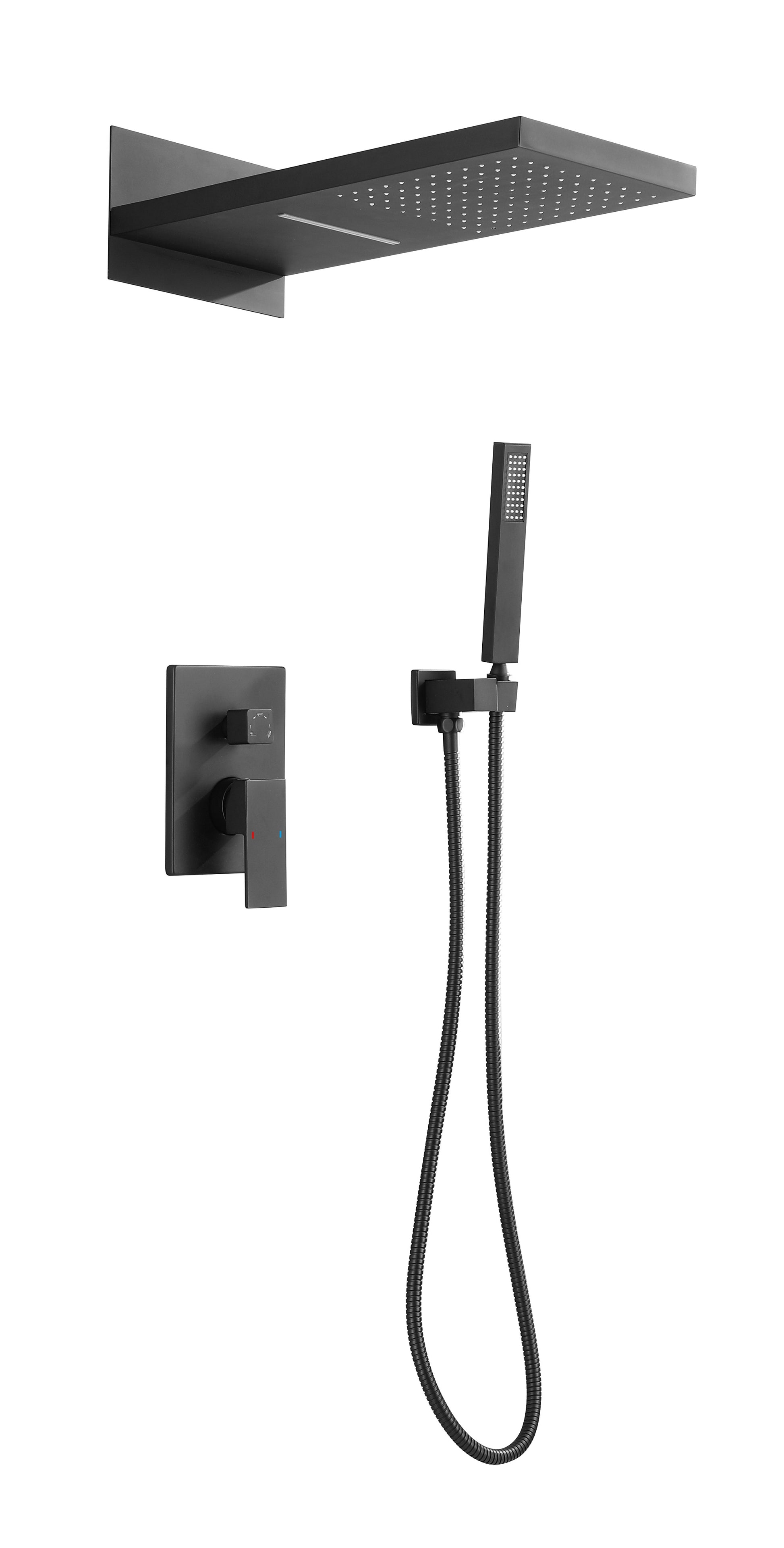 Shower System,Waterfall Rainfall Shower Head With Handheld, Shower Faucet Set For Bathroom Wall Mounted Matte Black Brass