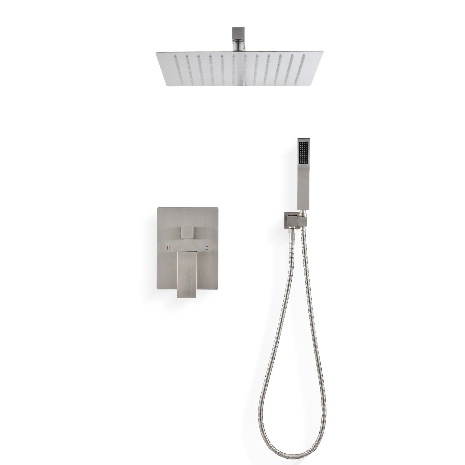 Ceiling Mounted Shower System Combo Set With Handheld And 10"Shower Head Brushed Nickel Brass