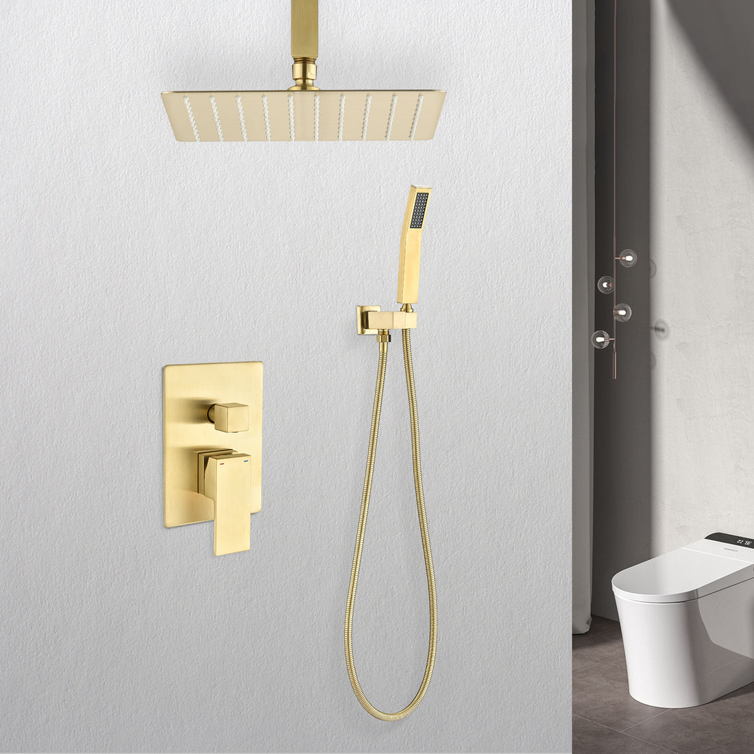 Ceiling Mounted Shower System Combo Set With Handheld And 16"Shower Head Gold Brass