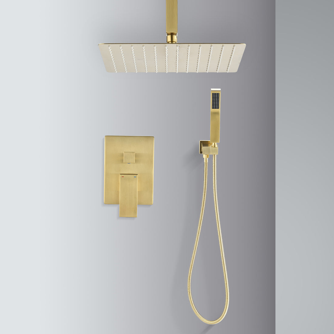 Ceiling Mounted Shower System Combo Set With Handheld And 12"Shower Head Gold Brass