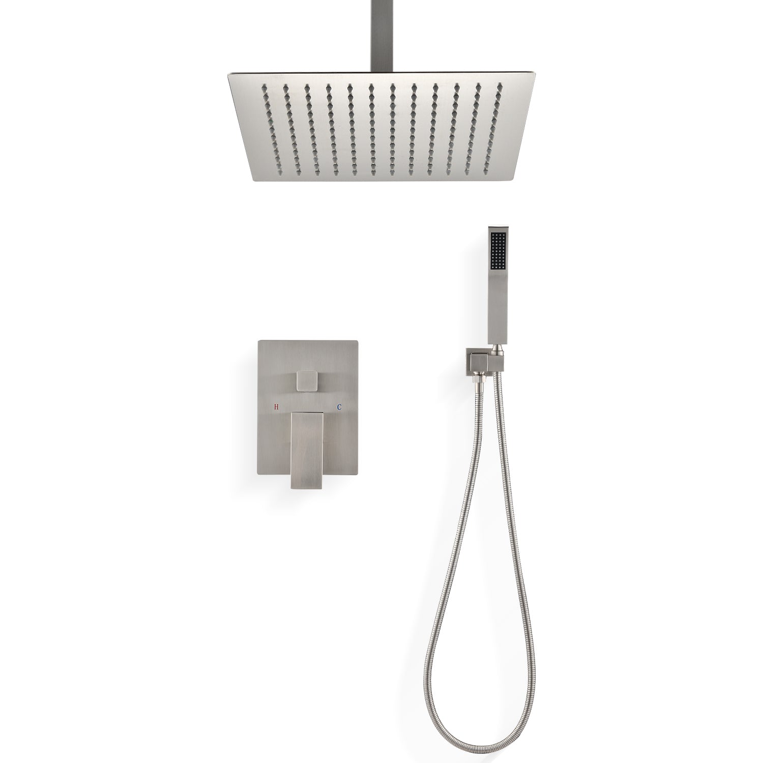 Ceiling Mounted Shower System Combo Set With Handheld And 10"Shower Head Brushed Nickel Brass