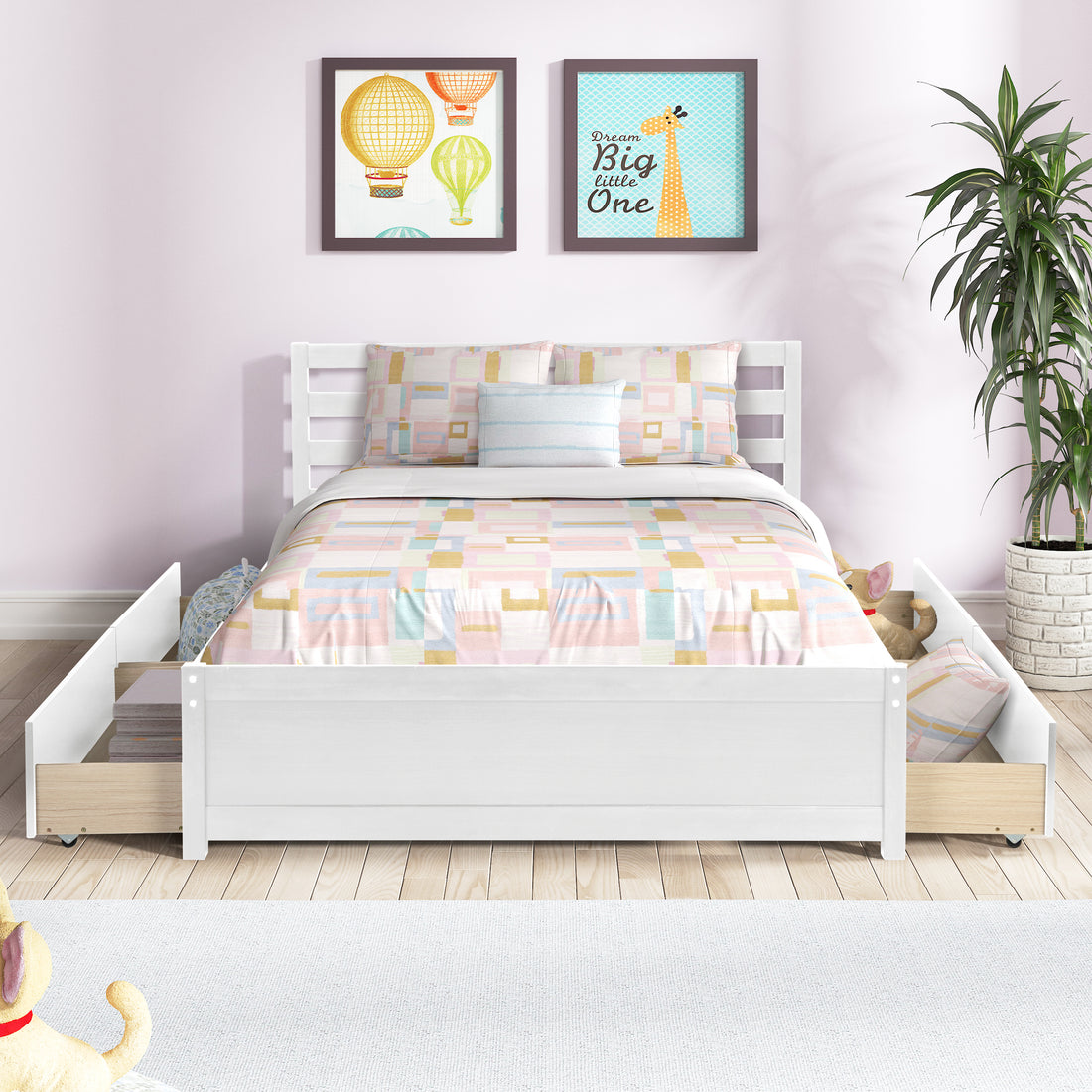 Full Size Wood Platform Bed Frame With 4 Storage Drawers And Headboard Of White Color For All Ages White Solid Wood