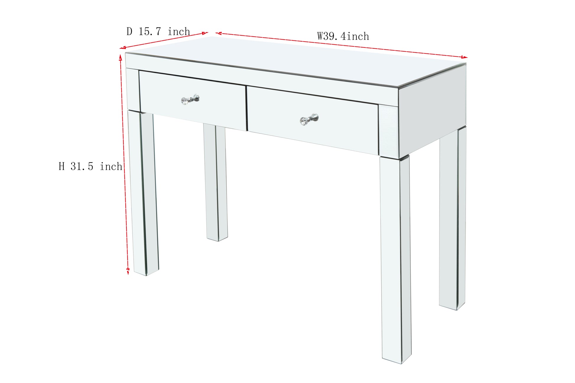 W 39.4 Inch X D 15.7 Inch X H 31.5 Inch Mirror Desktop Dressing Table, 2 Drawer Dressing Table, Suitable For Female And Girl Home Offices Silver Soft Close Drawers Computer Desk Bedroom Modern Freestanding Rectangular Drawers Desk Glossy Mdf Glass