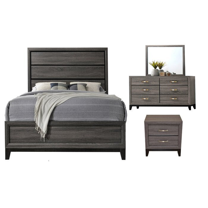 Sierra King 4 Pc Contemporary Bedroom Set Made With Wood In Gray Box Spring Required King Gray Wood 4 Piece Set Bedroom Bed Included,Dresser Included,Mirror Included,Nightstand Included Modern Wood