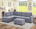 Orisfur. Modern Sectional Sofa With Reversible Chaise, L Shaped Couch Set With Storage Ottoman And Two Cup Holders For Living Room Gray Foam Velvet