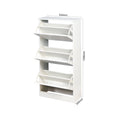 Wooden Shoe Cabinet For Entryway, White Shoe Storage Cabinet With 3 Flip Doors 20.94X9.45X43.11 Inch White Mdf