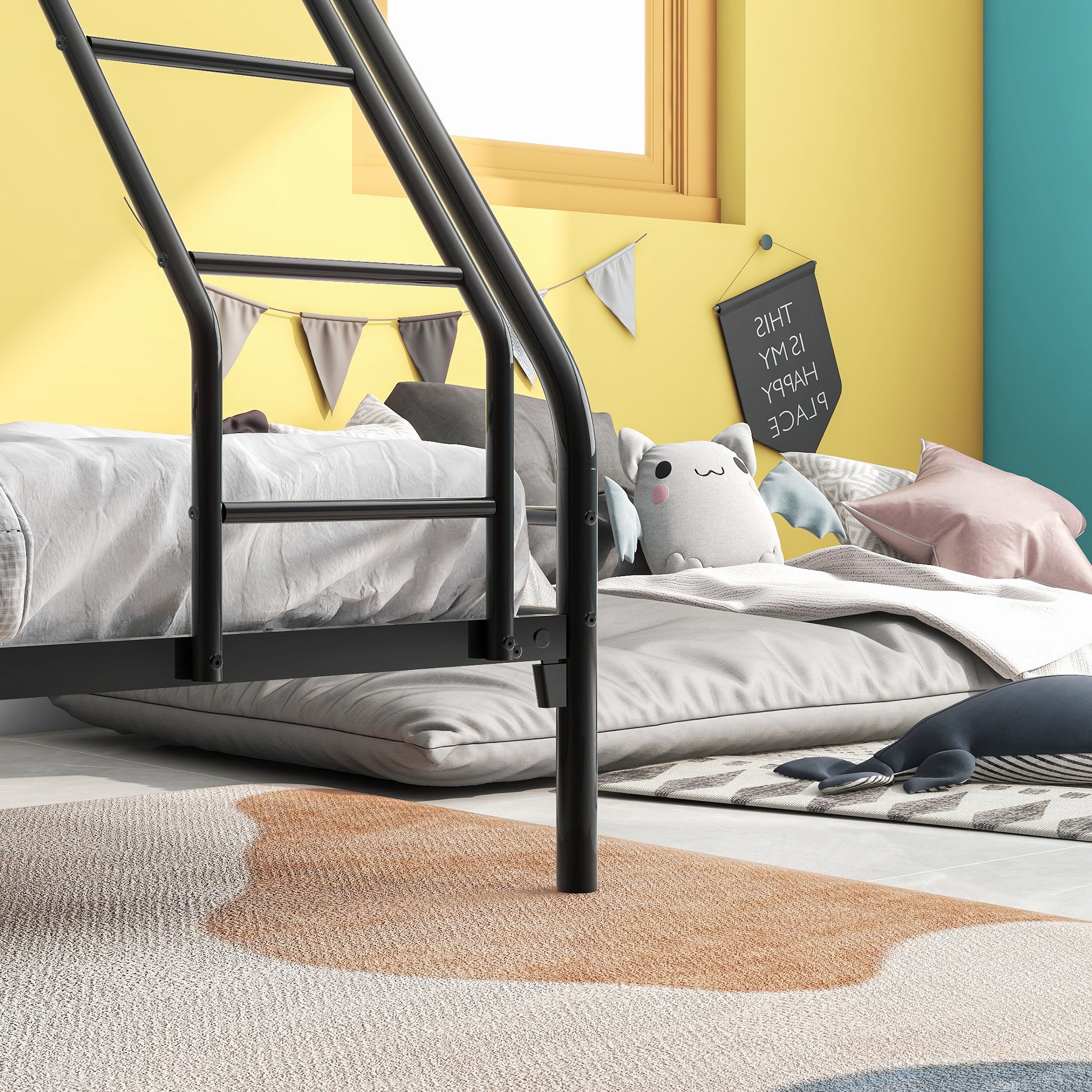 Heavy Duty Twin Over Full Metal Bunk Bed, Easy Assembly With Enhanced Upper Level Guardrail, Black Box Spring Not Required Twin Black Metal Bedroom Bunk Metal