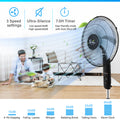 Simple Deluxe Oscillating 16 Adjustable 3 Speed Pedestal Stand Fan With Remote Control For Indoor, Bedroom, Living Room, Home Office & College Dorm Use Black Plastic