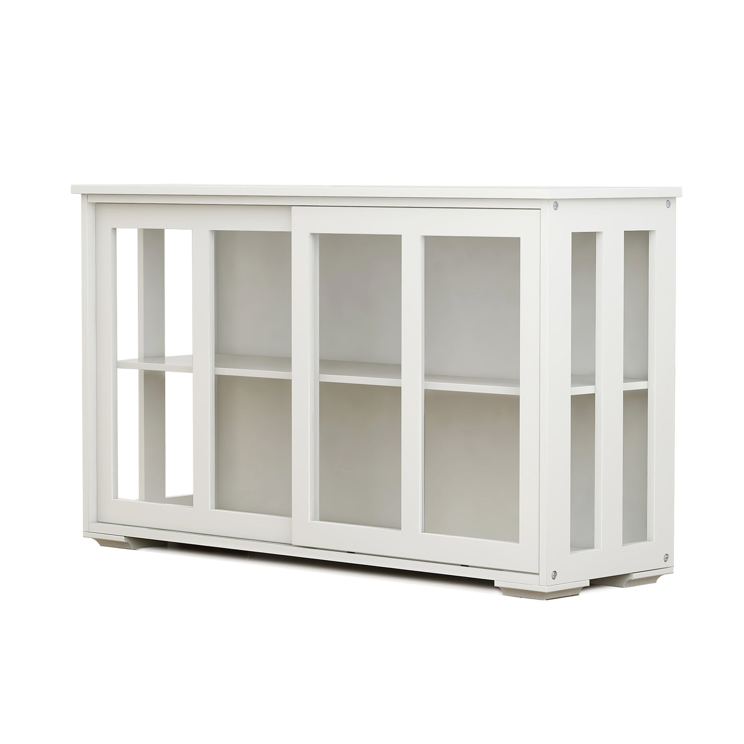 Kitchen Storage Stand Cupboard With Glass Door White White Mdf