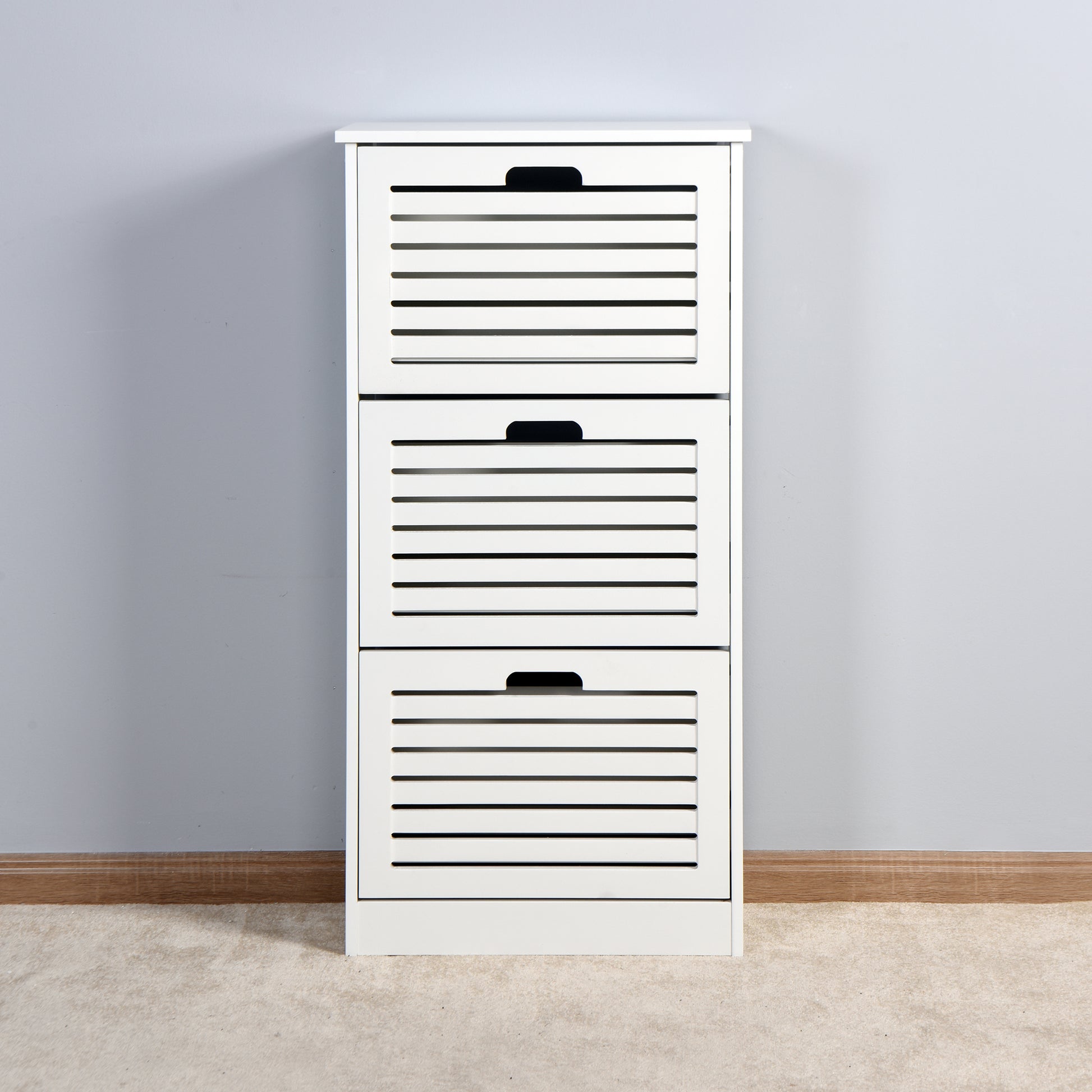 Wooden Shoe Cabinet For Entryway, White Shoe Storage Cabinet With 3 Flip Doors 20.94X9.45X43.11 Inch White Mdf