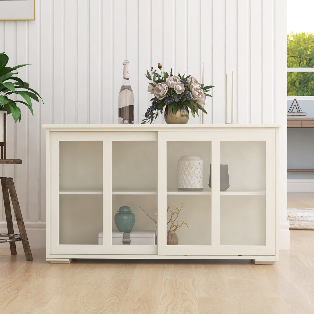 Kitchen Storage Stand Cupboard With Glass Door White White Mdf